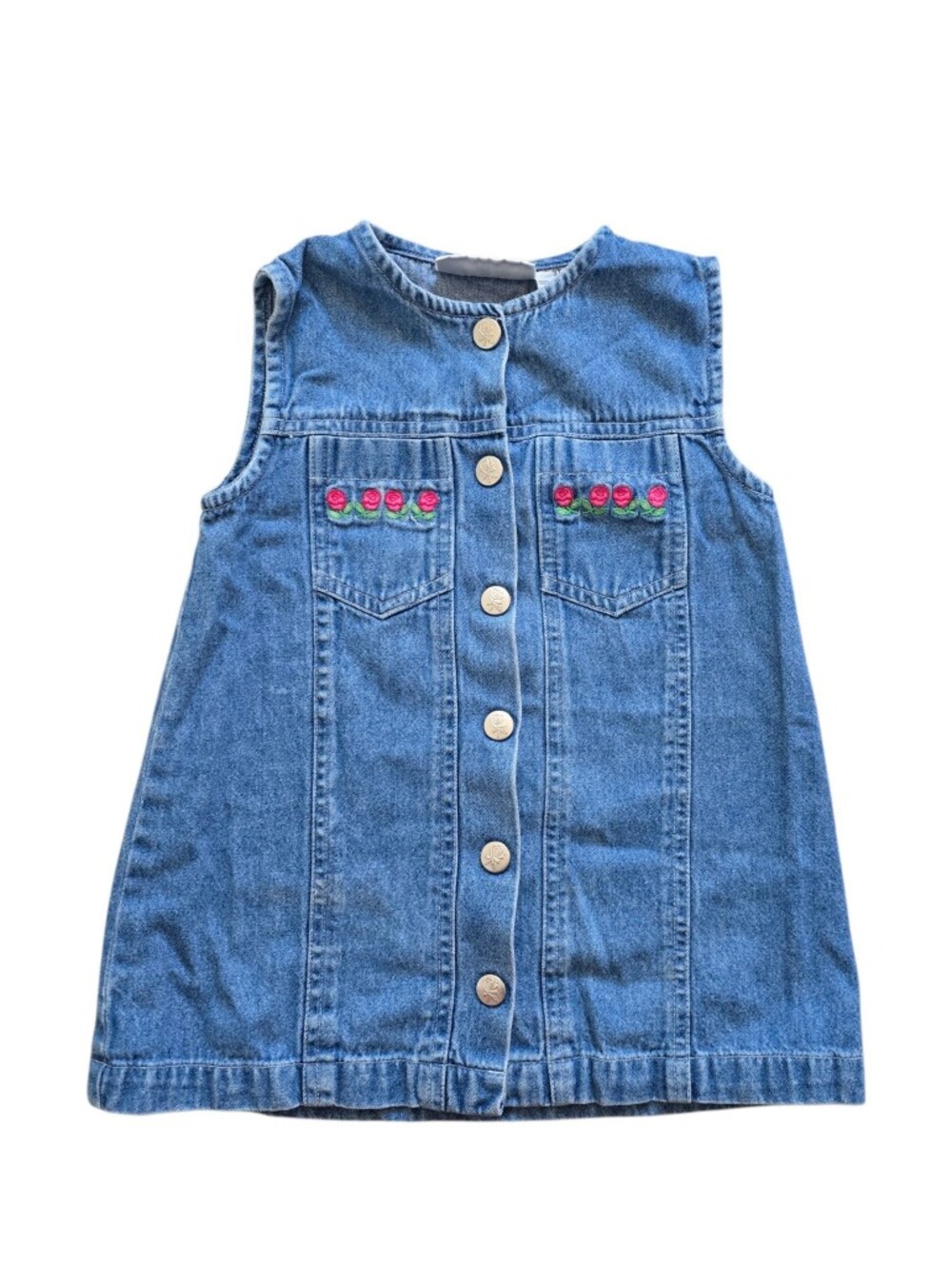Vintage Specialty Kids ToddlerEmbroidered Rose Button-Up Denim Dress Size 3T